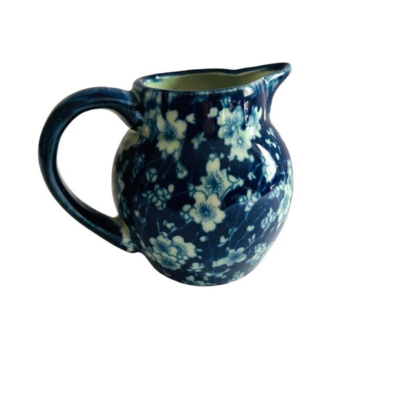 Vintage Victoria Ware Ironstone Pitcher Creamer Floral Flow Blue Marked 4 Inch - Picture 1 of 6